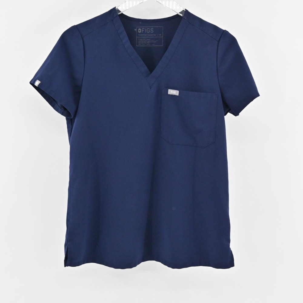 FIGS Scrub Top Womens Size XS Catarina One Pocket Navy Blue‎ VNeck Short Sleeve